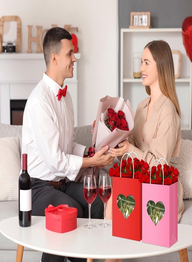 Gilprop 48 Pcs Valentine Gift Bags Bulk, Paper Treat Bag with Handles, Heart Clear Window, Red Pink Party Favor Packaging for Candy, Cookies, Small Gifts (Red Pink) - Image 4
